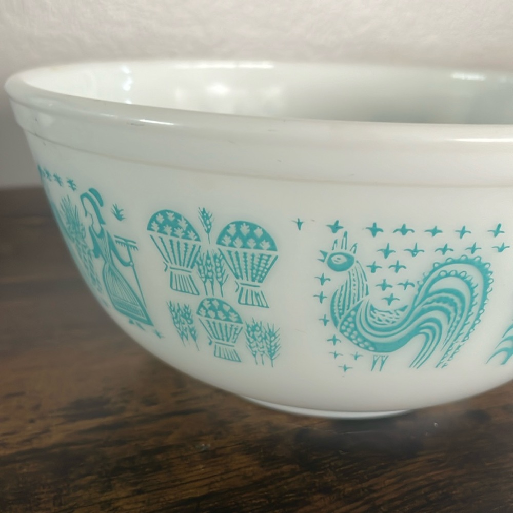 Vintage Pyrex Turquoise Blue Amish Butter Print Bowl 2-1/2 Quart 403 milk glass - Picture 7 of 8